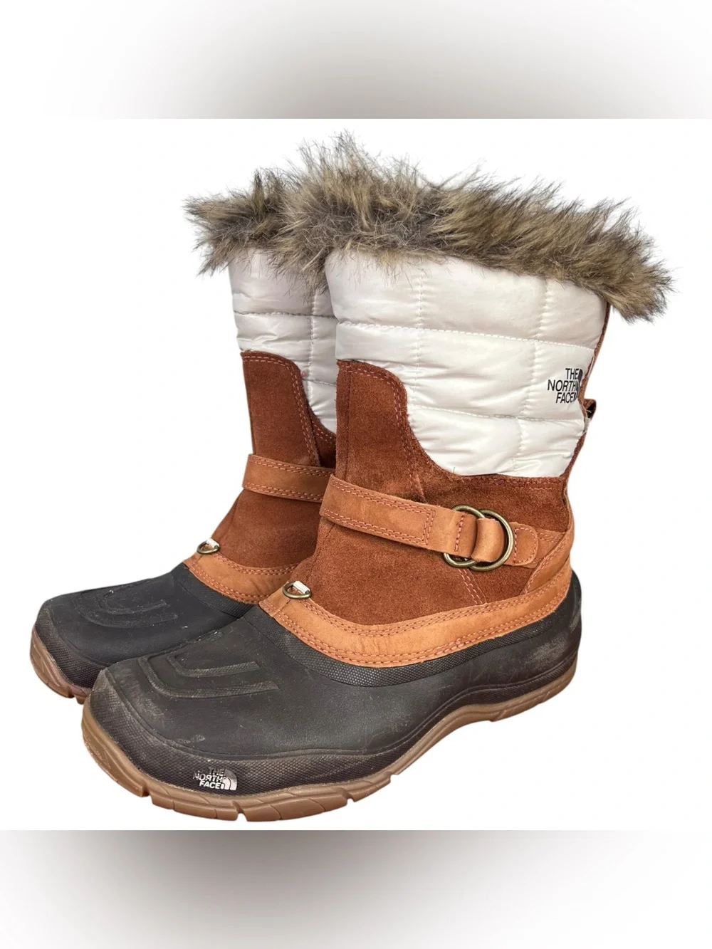 The North Face Shellista Suede/Quilted Winter Boots Faux Fur Trim Women’s Sz 8